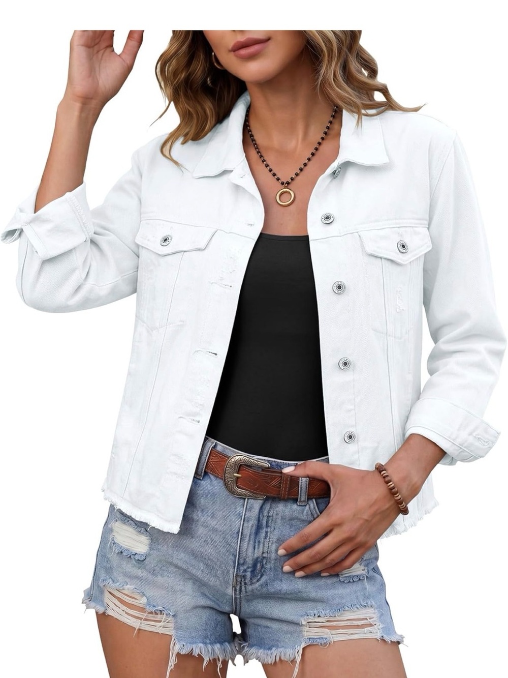 Ruvamia White Denim Jacket - Women's Button-Front Jean Jacket